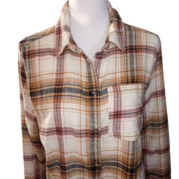 LOVE TREE CREAM & BROWN FLANNEL BLOUSE SZ.S EUC. - Picture 5 of 11